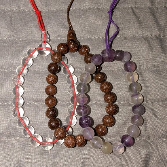 $3 with Bundle ~ Natural Stone Bead Bracelets Trio 5020 - Picture 1 of 3